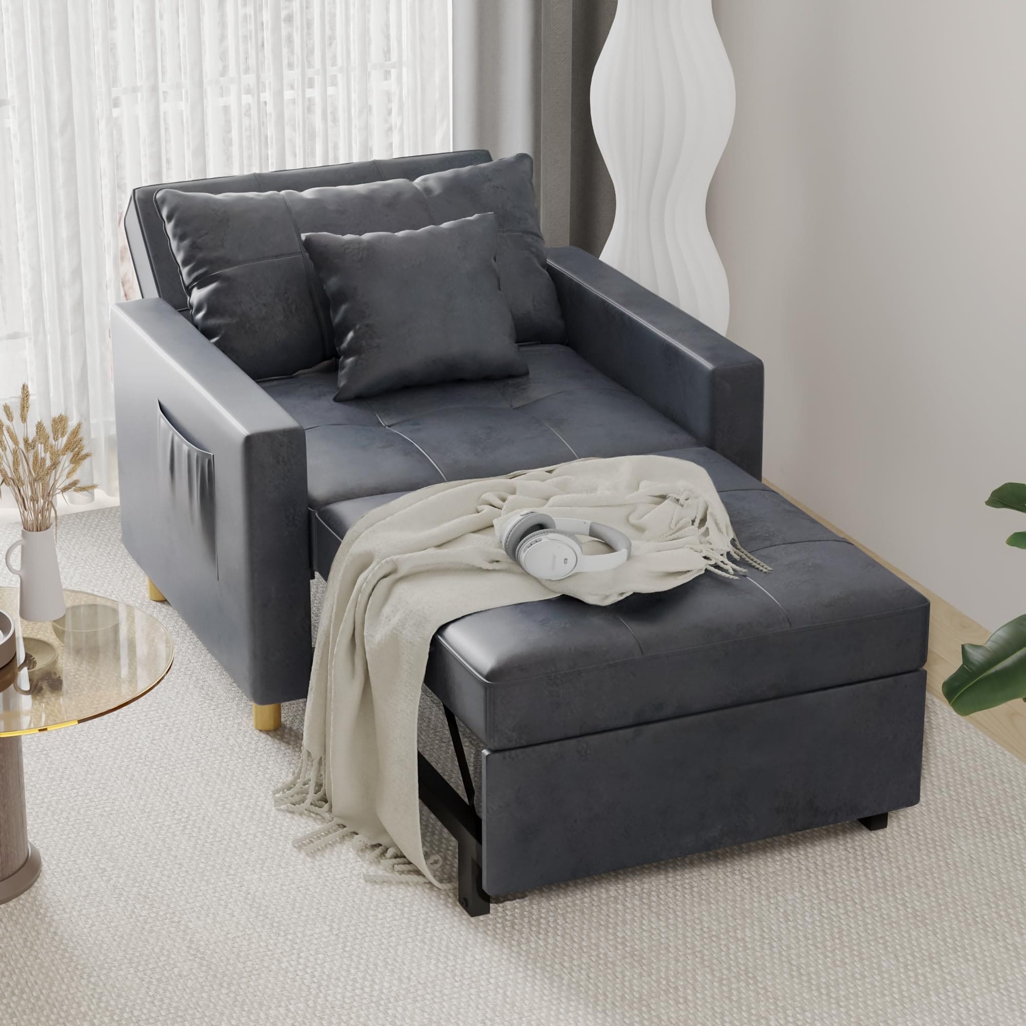 AECOJOY Adjustable Sleeper Chair Bed 3 in 1 Convertible Futon Sofa On Sale Bed Bath Beyond 37780015