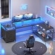preview thumbnail 15 of 36, 67" L Gaming Shaped Desk Storage Shelves Power Outlet 2 Drawers Black