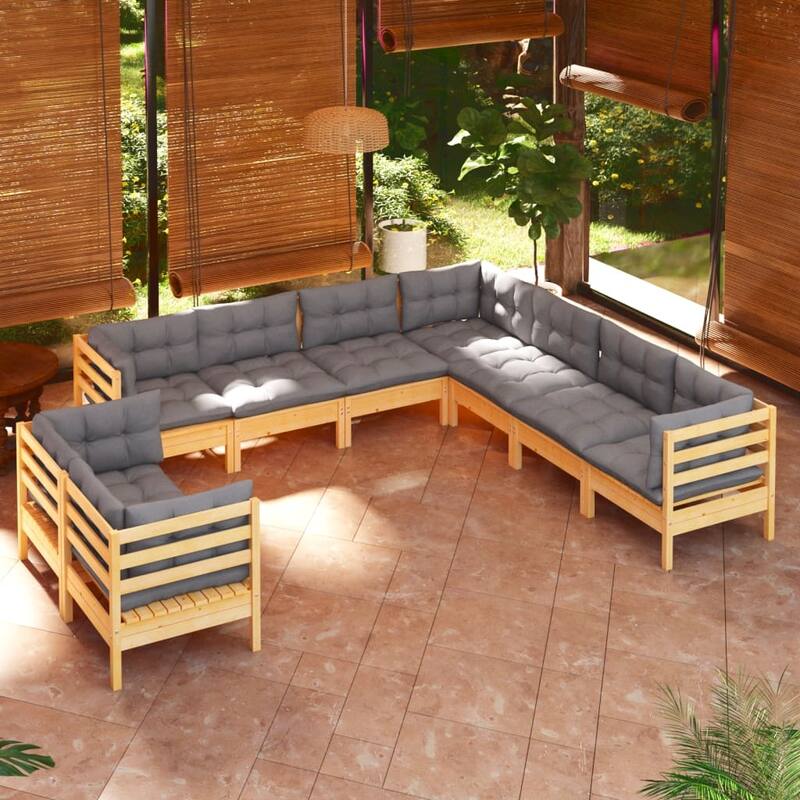 vidaXL Solid Pinewood Patio Lounge Set 9 Piece with Cushions Multi Colors