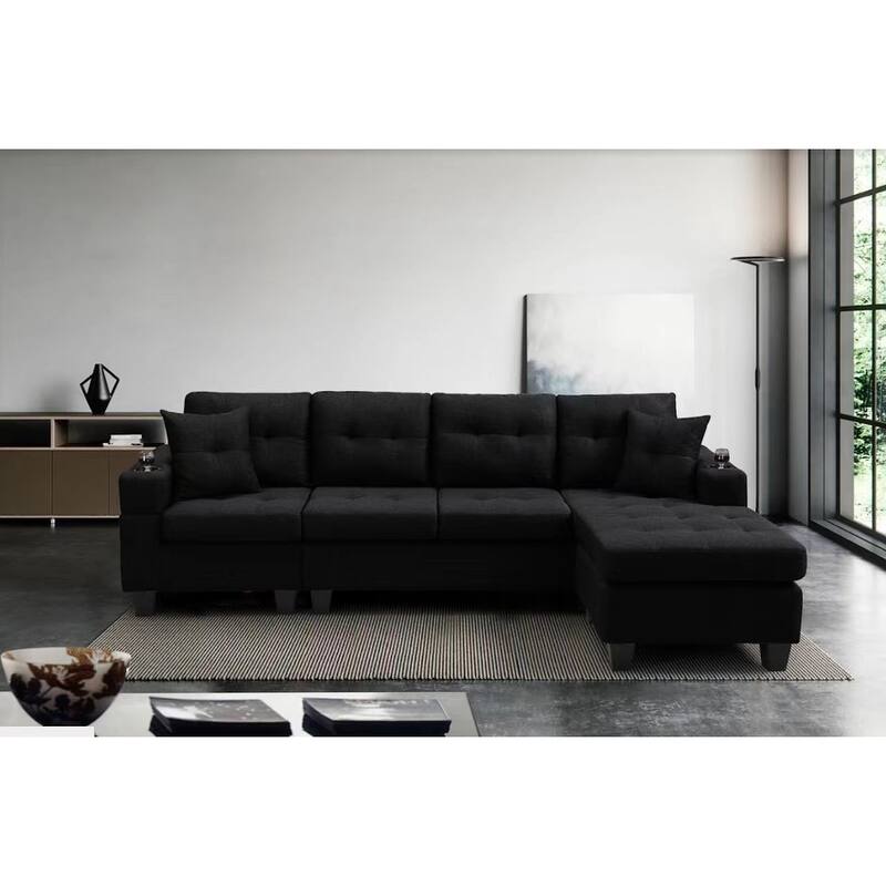 Sectional Sofa Left with Footrest, Convertible Corner Sofa with Armrest