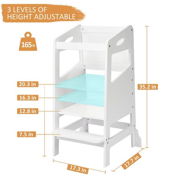 Height Adjustable Toddler Stool Helper with Safety Rail