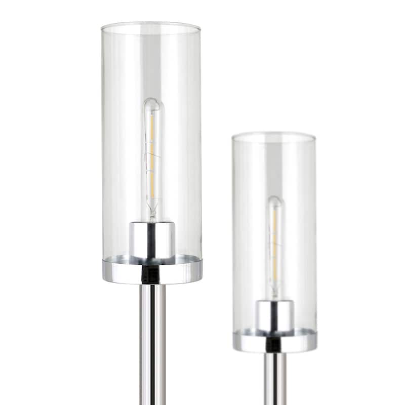 69" Tall Torchiere Floor Lamp with Clear Glass Drum Shades and 2-Light Metal Stand 8 Feet Cord - 69"H x 11"W x 11"D