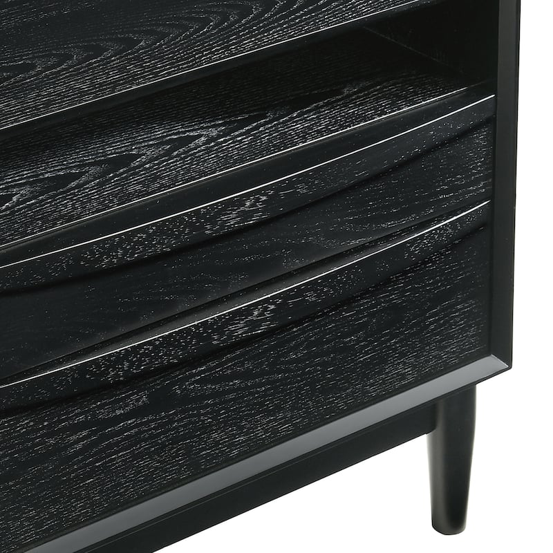 Artemio Black or Walnut Wood 3 Piece Bedroom Set with Grey Upholstered Headboard