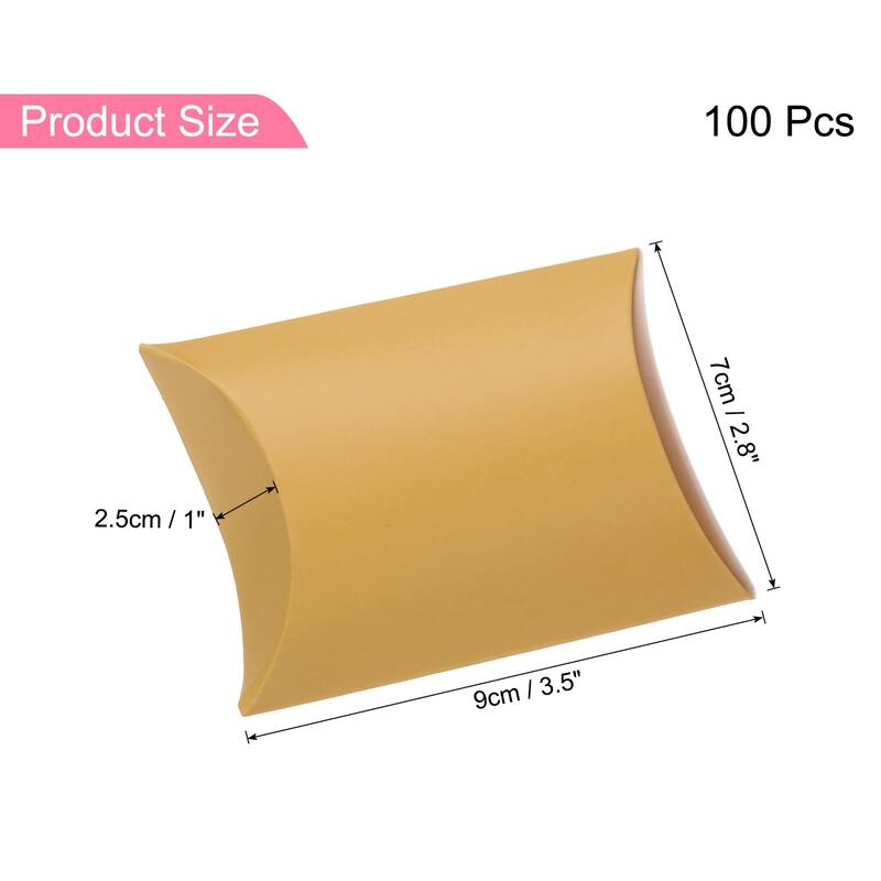 100Pcs Pillow Boxes 3.5 x 2.8 x 1 Inch Gift Boxes - Gold Tone