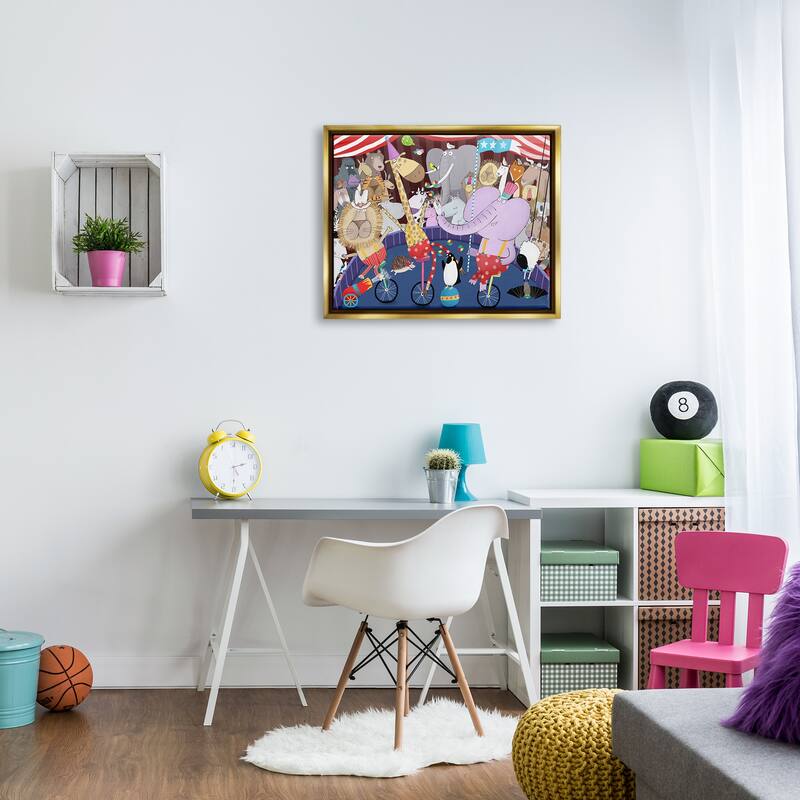 Stupell Animals in Circus Scene Framed Floater Canvas Wall Art Design by Carla Daly