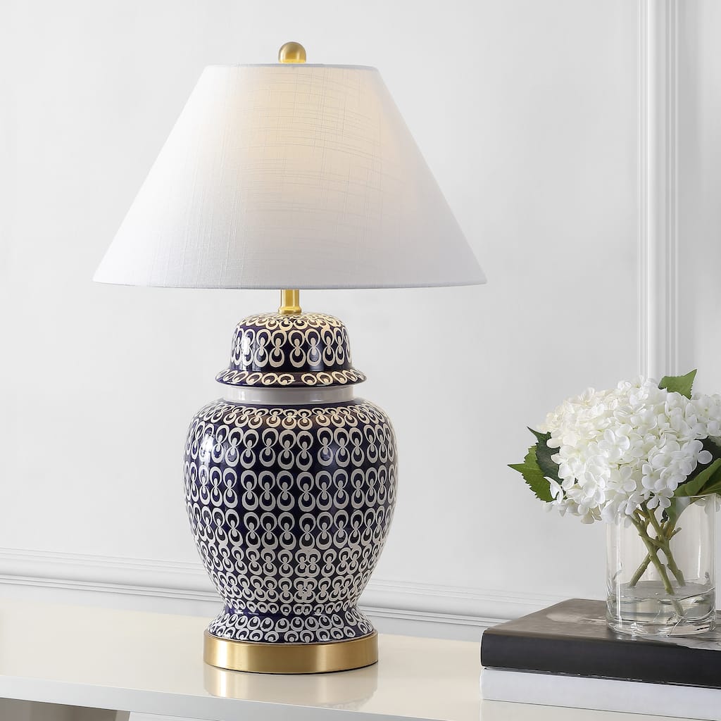 Tegola 28.5" Ceramic/Iron Coastal LED Table Lamp, Navy by JONATHAN Y