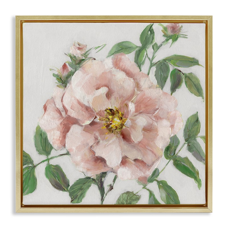 Stupell Traditional Single Pink Blossom Framed Floater Canvas Wall Art Design By Sally Swatland - 18 x 18 - Gold