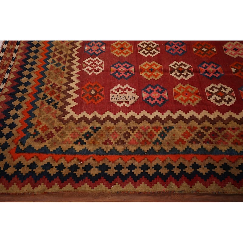 Kilim Qashqai Persian Vintage Area Rug Hand-Woven Tribal Wool Carpet - 5'3"x 7'9"