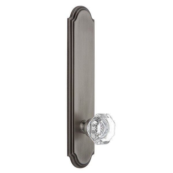 Grandeur ARCCHM_TP_PRV_238_LH Arc Solid Brass Tall Plate Rose Left Handed Privacy Door Knob Set with Chambord Crystal Knob and
