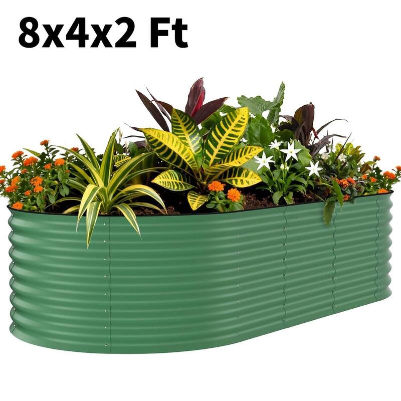 8x4x2 FT Galvanized Steel Raised Garden Bed, Planter for Vegetables, Flowers with Anti-Cut Strips - N/A - Green