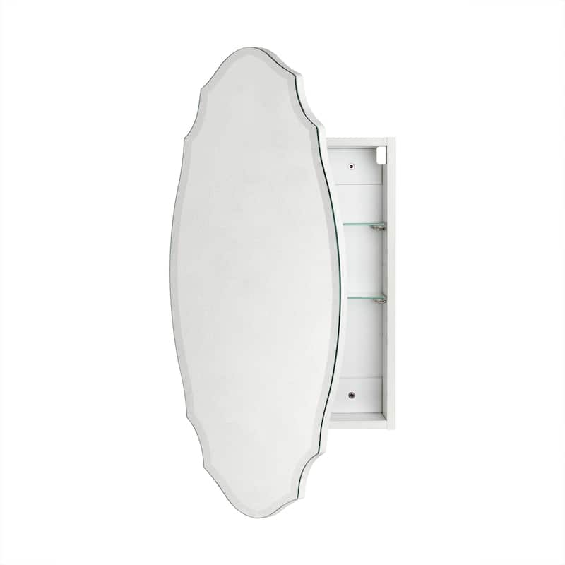 TEHOME Frameless Irregular Oval Medicine Cabinet Mirror with Adjustable Shelves