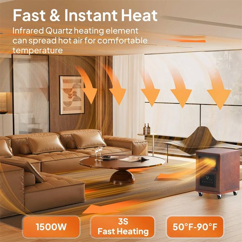 1500-Watt Infrared Quartz Wood Cabinet Electric Space Heater with Remote Control