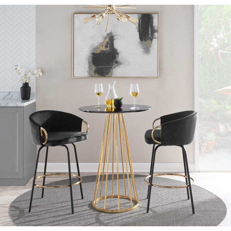 Silver Orchid Battista 26" Fixed-Height Counter Stool with Black Metal Legs & Gold Footrest (Set of 2)