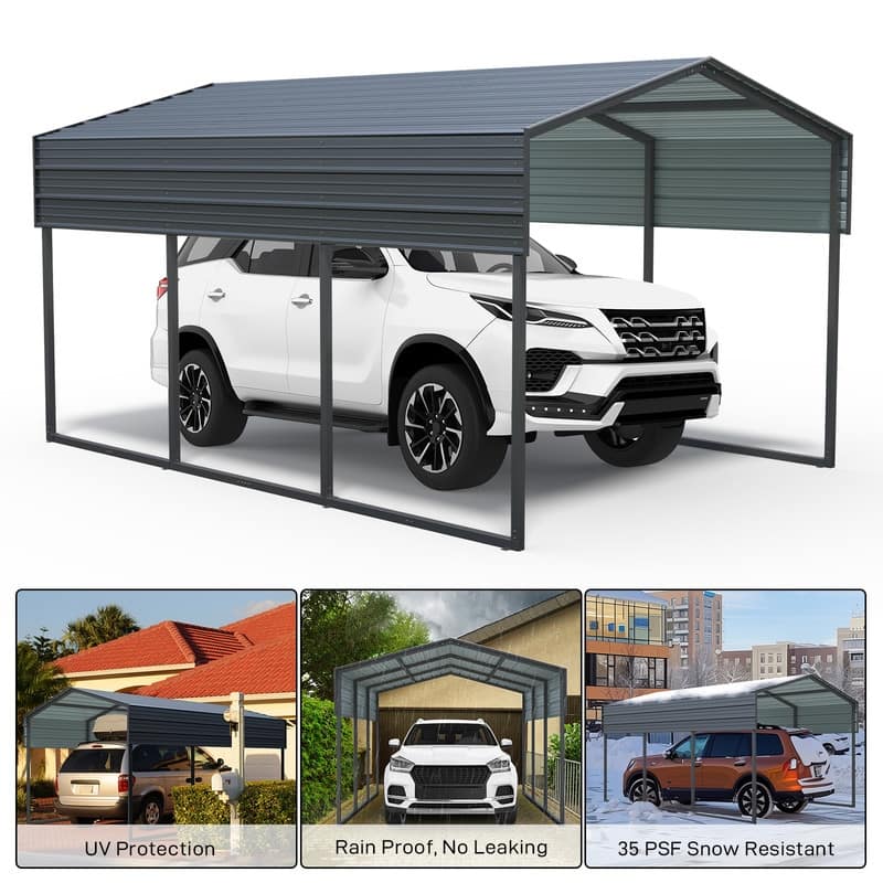 14.8 ft. W x 10 ft. D x 8.3 ft. H Carbon Black Galvanized Steel Peaked Carport