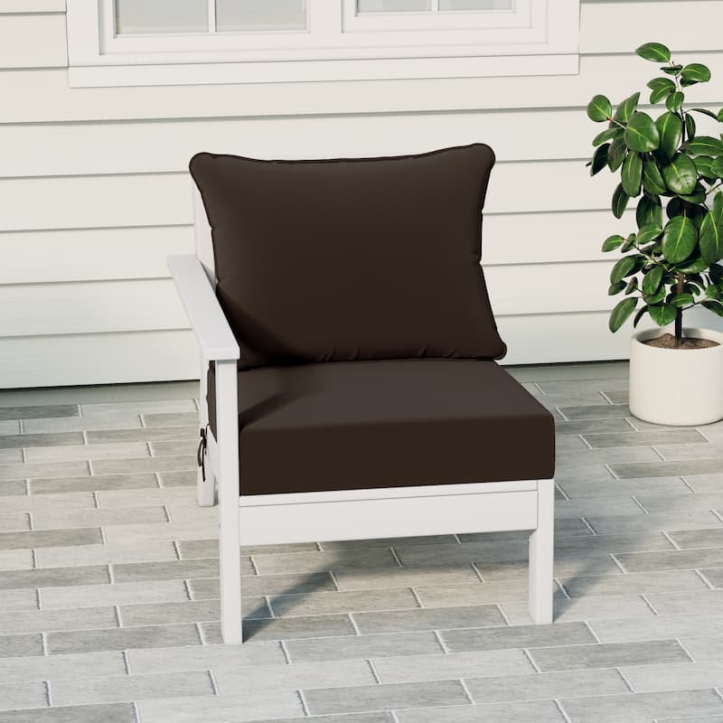 Birchwood All Weather HDPE Outdoor Patio Deep Seating White Left Arm Facing Chair With Cushions (1-Piece) - White/Brown