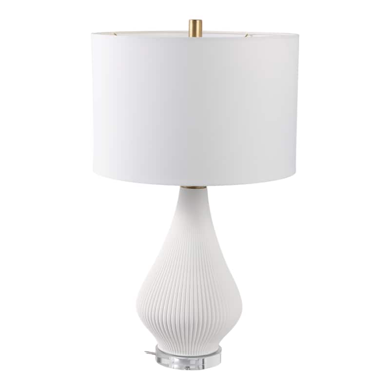Modern Porcelain Teardrop Table Lamp with Textured Linen Shade - 24" - 24.0"