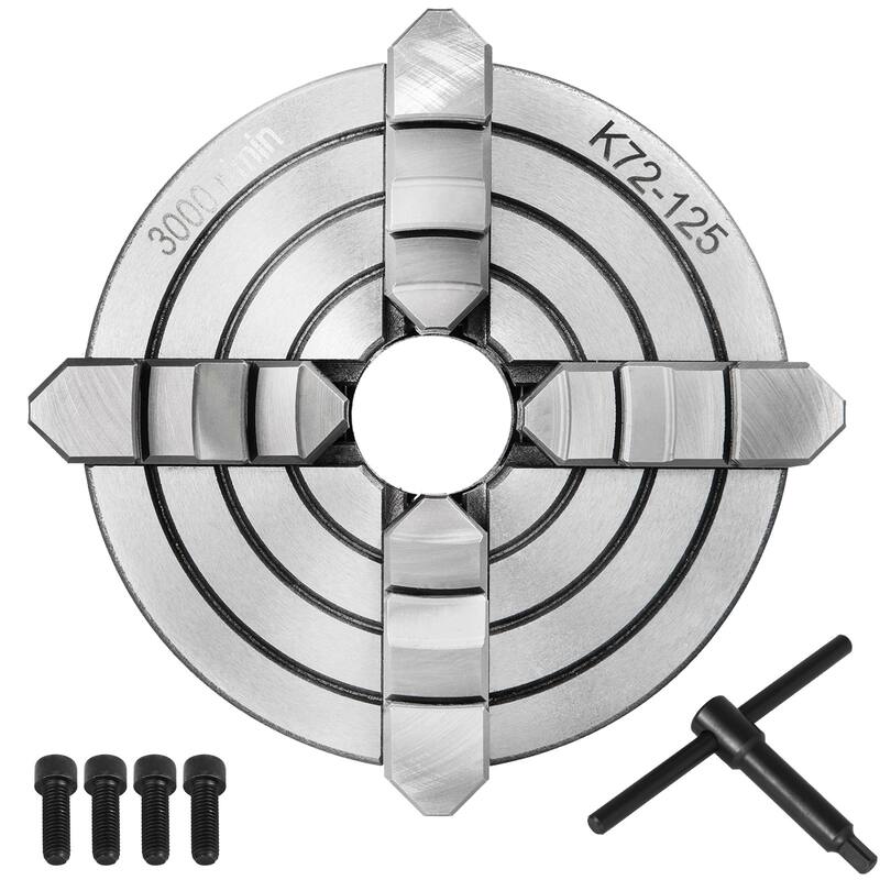 K72-125 Lathe Chuck 5 Inch 4-Jaw,Lathe Chuck Independent Reversible Jaw,Metal Lathe Chuck Turning Machine Accessories - 5 Inch - Silver