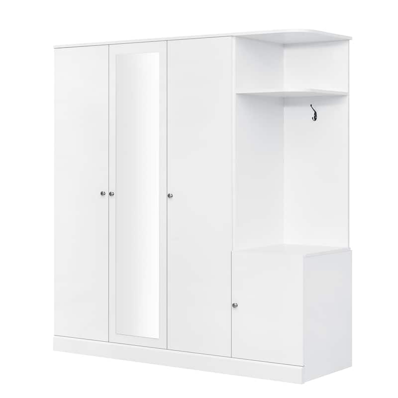 4-Door Wardrobe with Shelves, Drawers, and Full-Length Mirror
