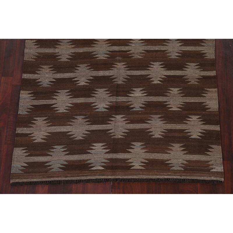 Geometric Tribal Natural Dye Kilim Oriental Wool Area Rug Flat-weave - 4'7" x 6'7"