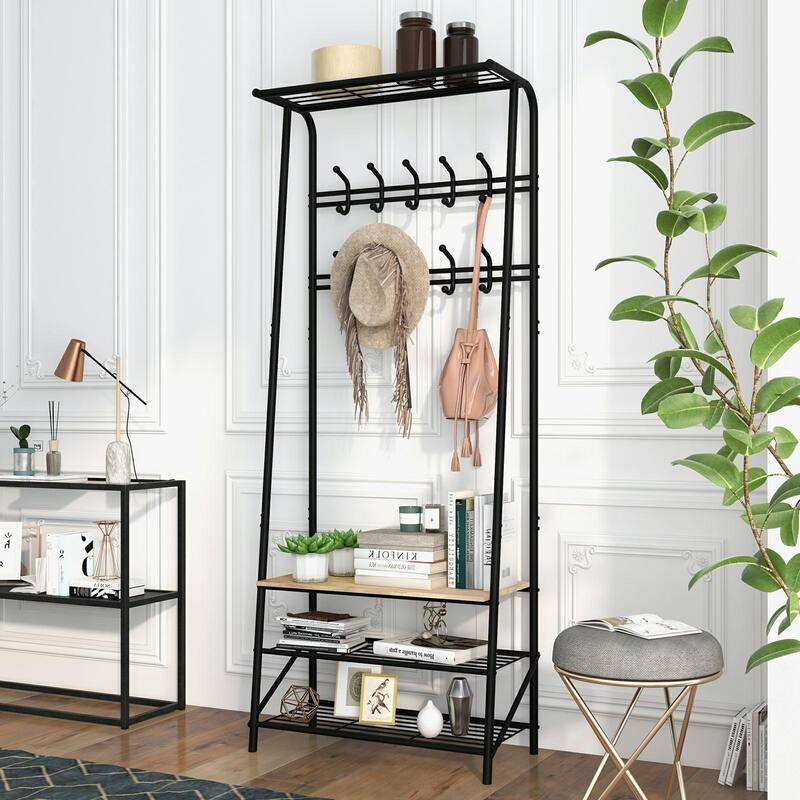 Hall Tree Coat Rack with Shoe Bench for Entryway