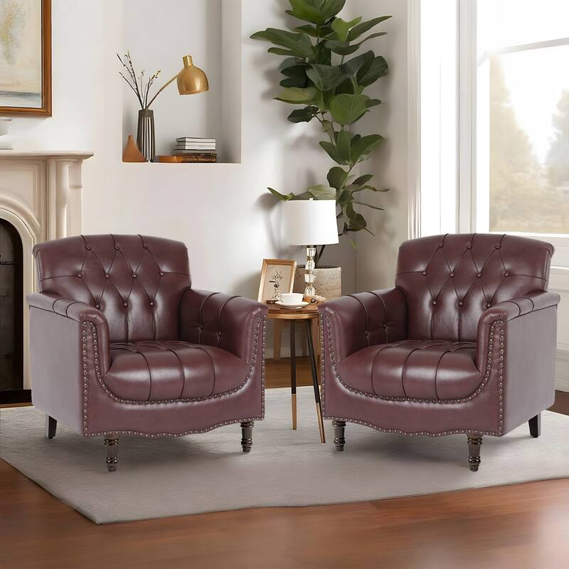 31" W Tufted Vegan Leather Accent Chairs for Living Room Set of 2