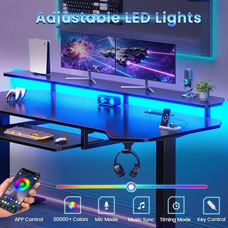 55" Standing Gaming Desk Long Computer Desk Power Strip Keyboard Tray