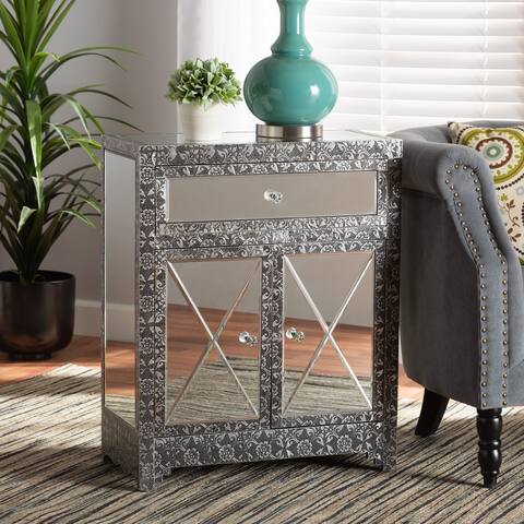 Wycliff Glam Silver Finished Metal & Mirrored Glass Sideboard/ Buffet