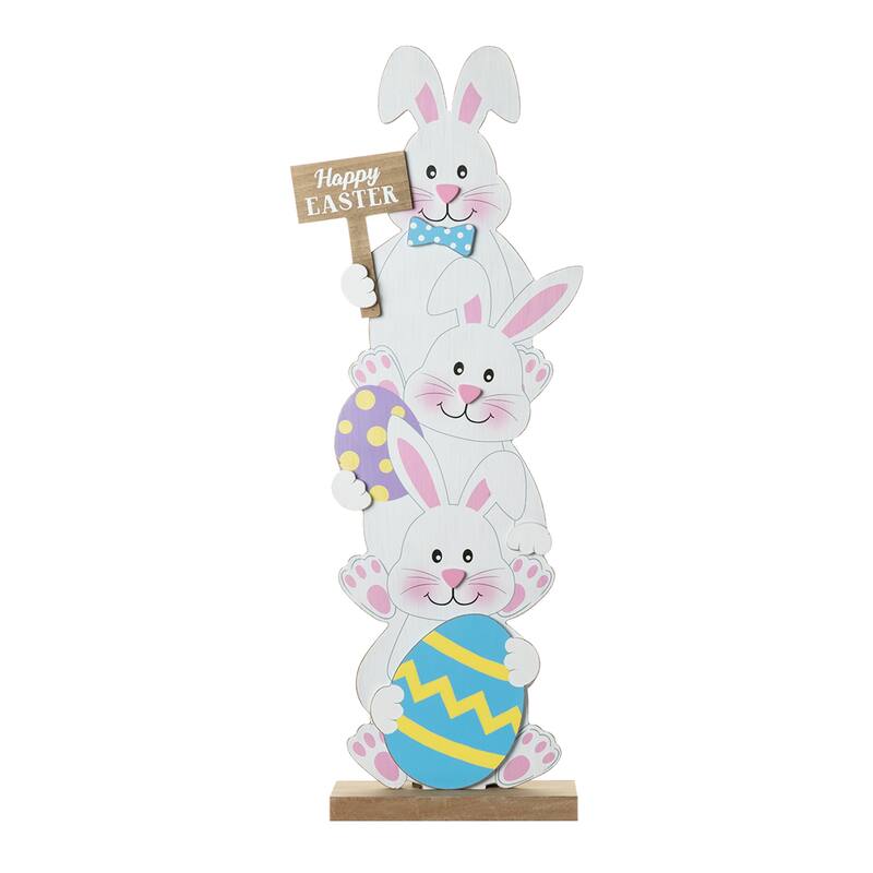 Glitzhome Wooden Happy Easter Bunny Eggs Porch Sign Standing Decor Spring Gift