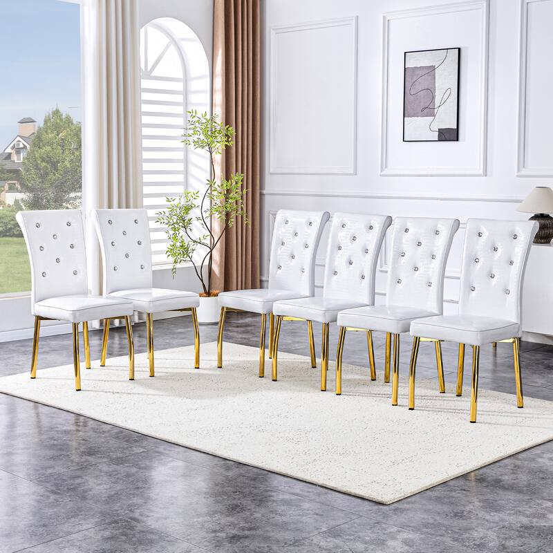 Set of 4, Retro alligator skin Upholstered dining chairs,with Crystal buckle design and Faux Leather design