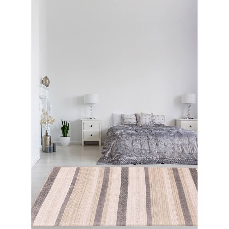 ECARPETGALLERY Hand Loomed Elysian Grey Viscose, Wool Rug - 8'2 x 9'11