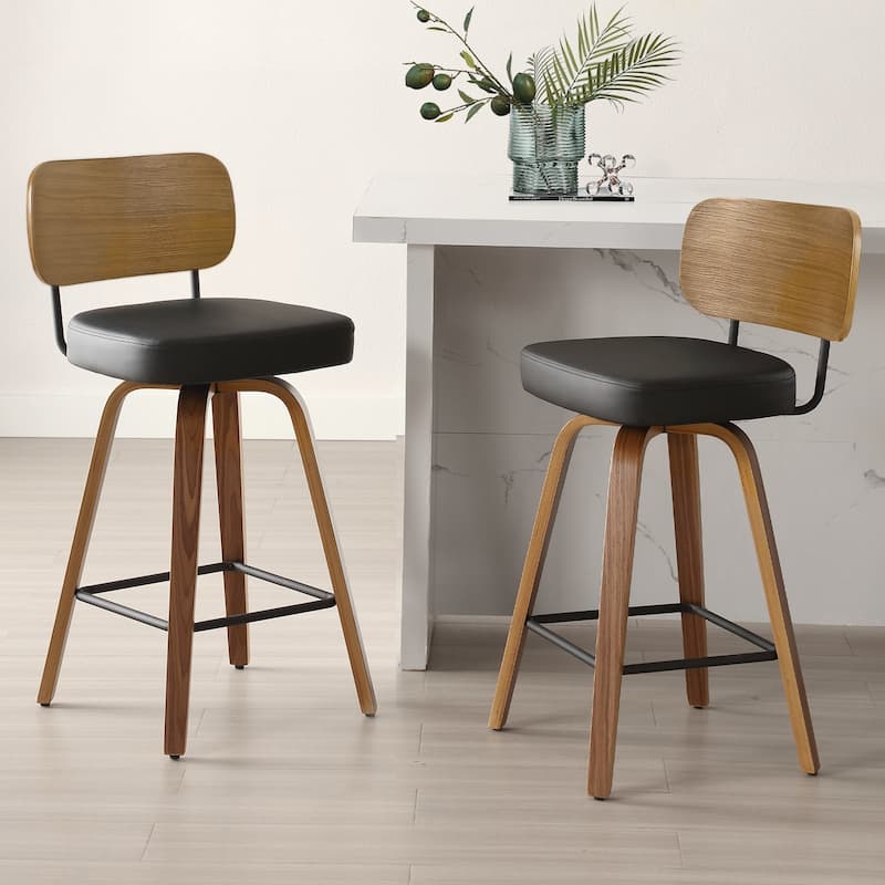 26" Swivel Upholstered Counter Height Bar Stool - 36.4" H x 17.1" W x 20" D - Set of 2 - Black
