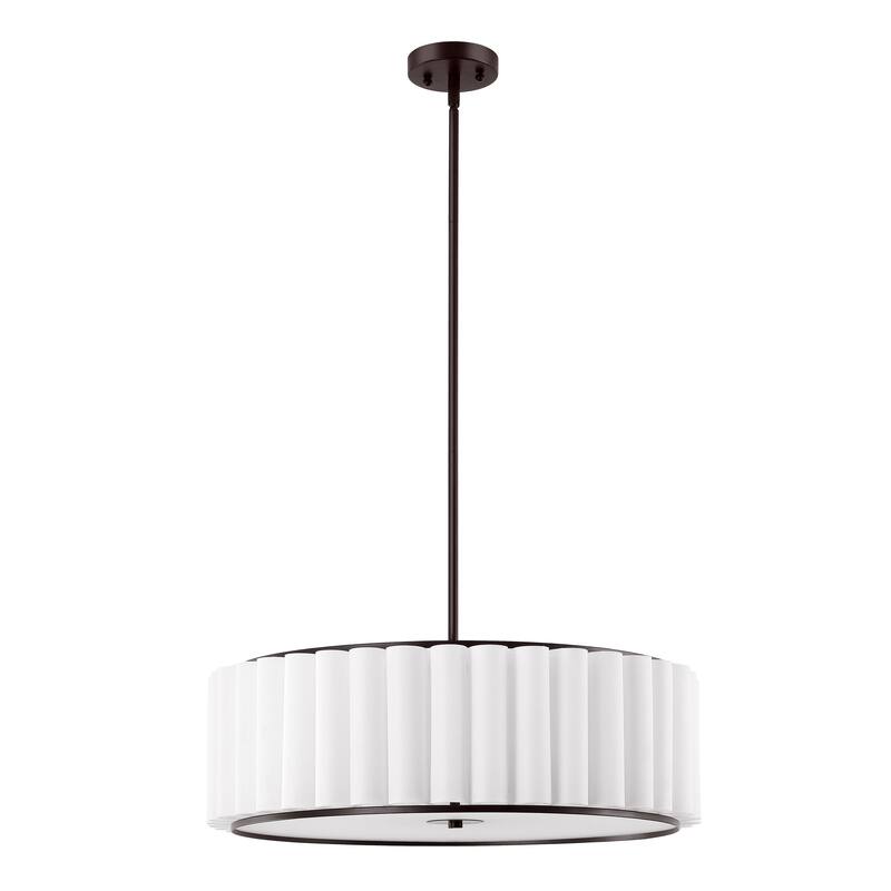 Modern Chandelier Bronze 24" 5-Light White Linen Shade