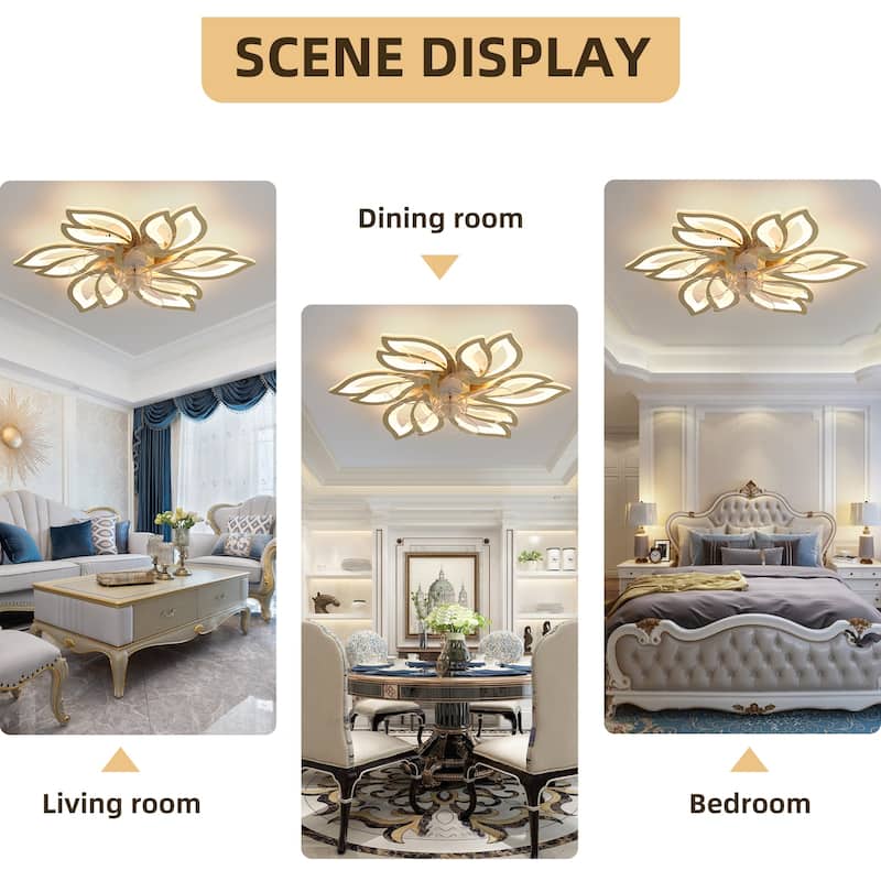 30'' 7 - Blade Ceiling Fan with LED Lights，Indoor Remote Control Ceiling Fans with Lights