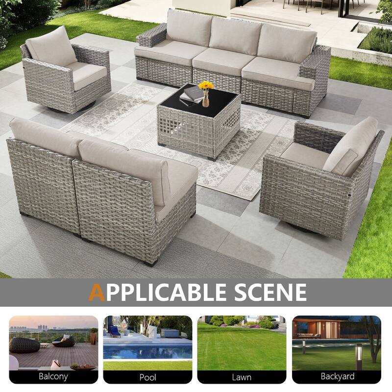 Pocassy Wicker Rattan Outdoor Sectional Sofa Patio Conversation Set