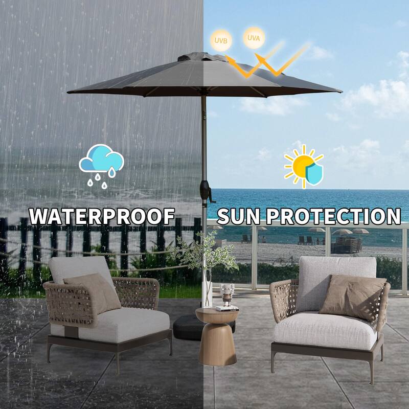 7.5FT Outdoor Patio Umbrella with Tilt and Crank, UV Protection, Waterproof, Gray