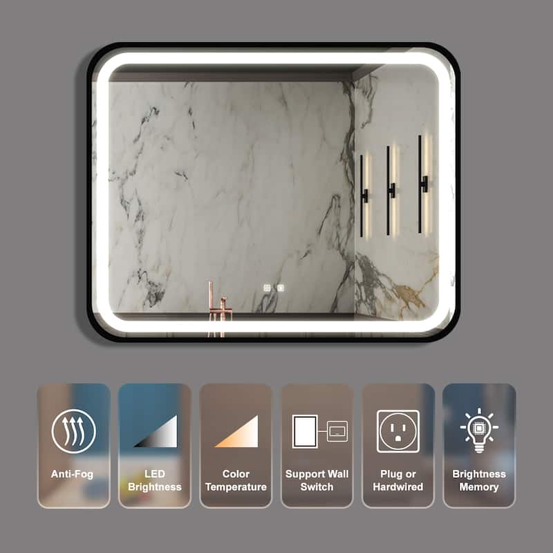 40*32 inch Wall Mounted LED Bathroom Mirror with Anti-fog Memory