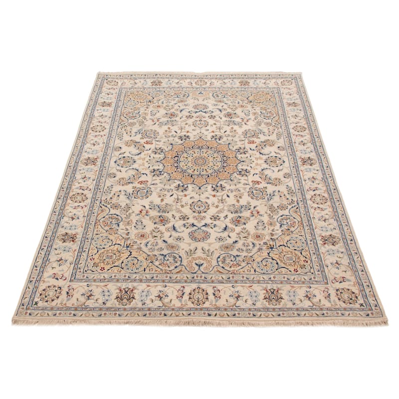 ECARPETGALLERY Hand-knotted Nain Cream Silk, Wool Rug - 6'0 x 9'0