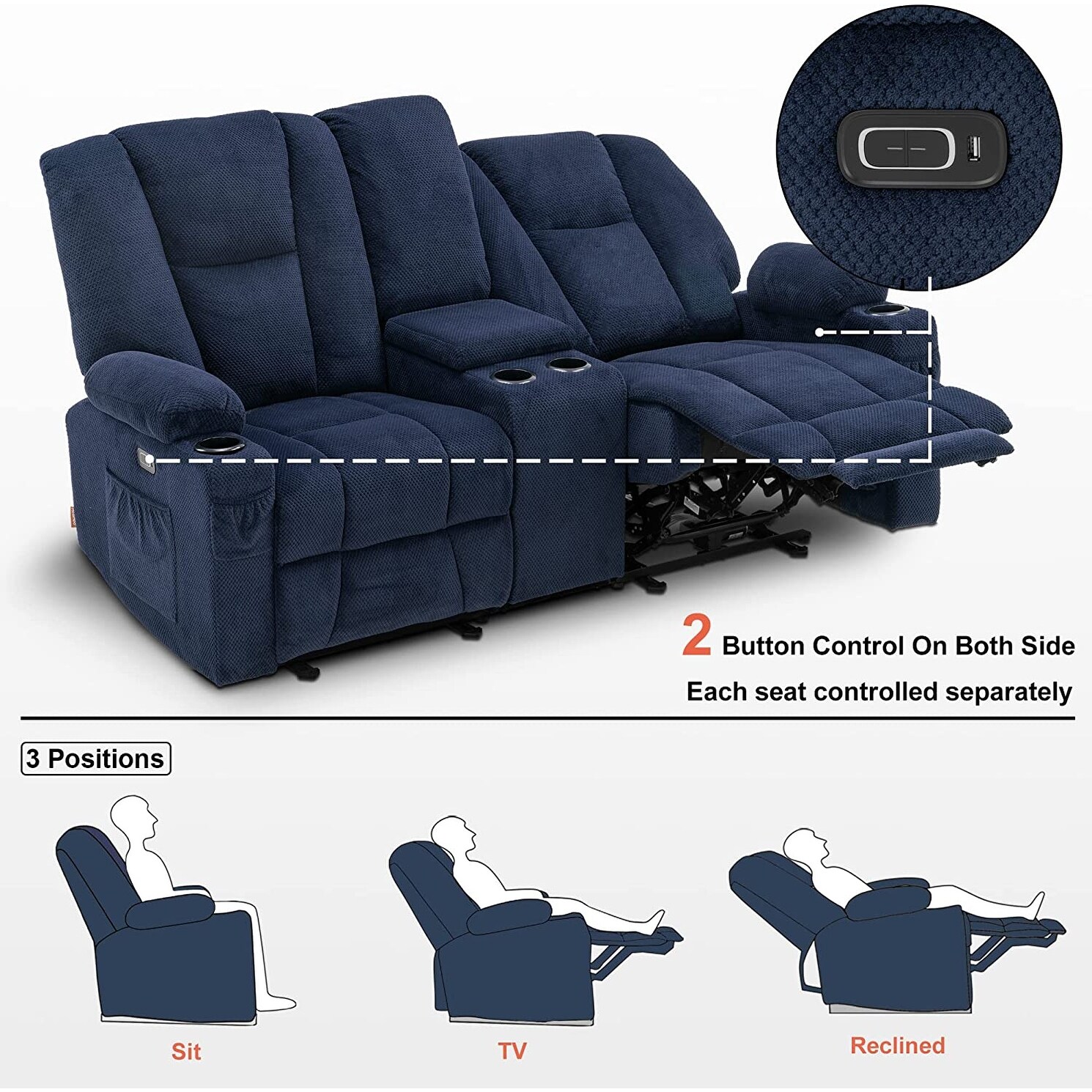 Navy sales reclining loveseat