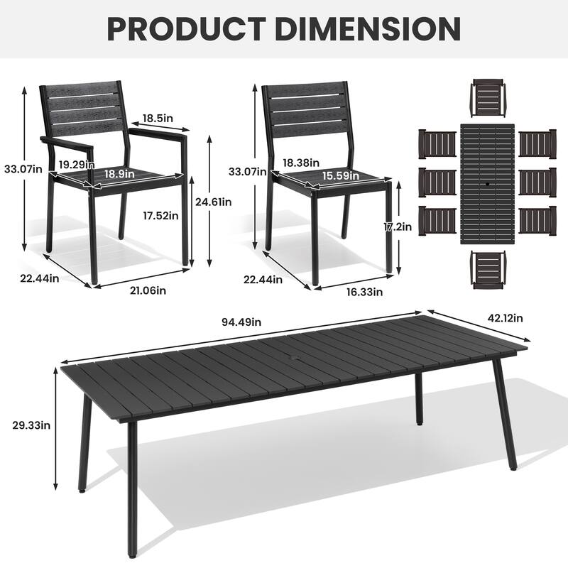 Outdoor Patio Dining Set 7/9 Piece Furniture Set Aluminum Dining Table and Stackable Chairs