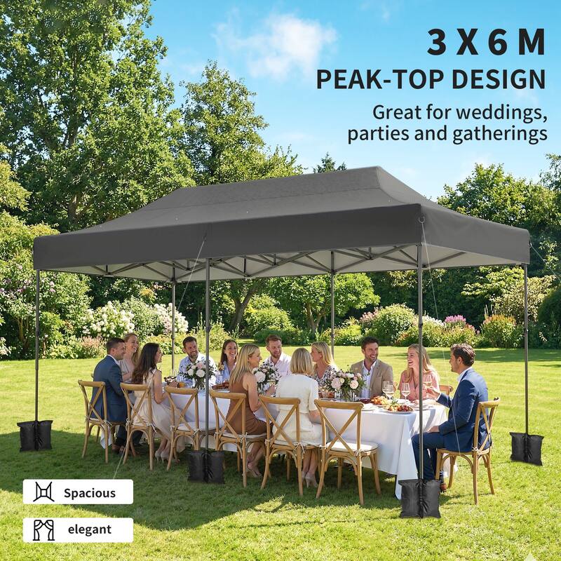Outsunny 10 x 20 ft Pop Up Canopy Tent, Heavy Duty UPF50+ Outdoor Portable Instant Canopy Shelter with Wheeled Carry Bag