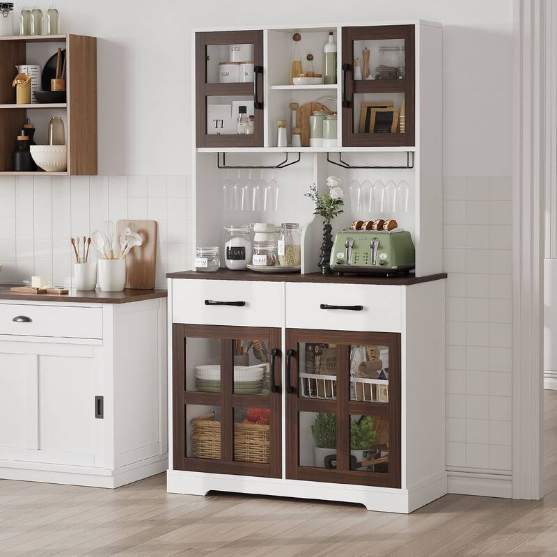 Meyreso 71" Kitchen Pantry Hutch Cabinet with 2 Drawers