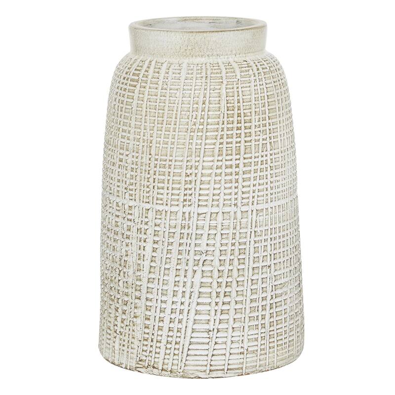 Ceramic Textured Crosshatch Decorative Vase - White - Roche River Decor - White - 7"W, 11"H