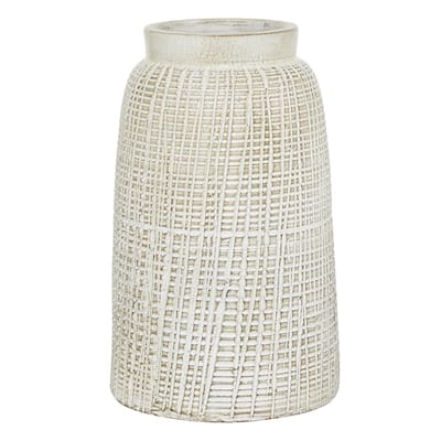 Ceramic Textured Crosshatch Decorative Vase - White - Roche River Decor