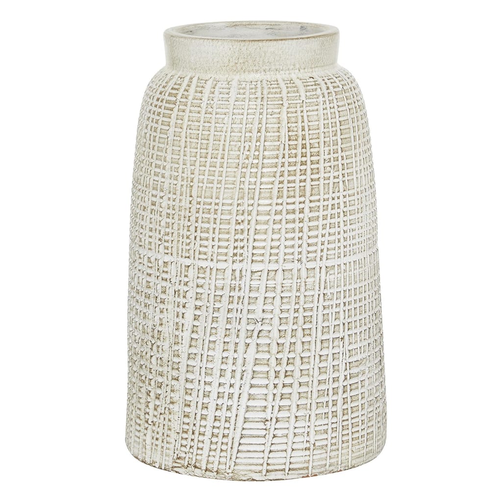 Ceramic Textured Crosshatch Decorative Vase - White - Roche River Decor