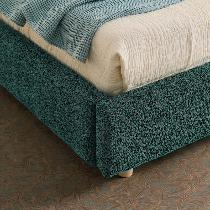 Upholstered Bed Frame with Tall Curved Headboard and Storage Drawers, Modern Minimalist Platform Bed No Box Spring