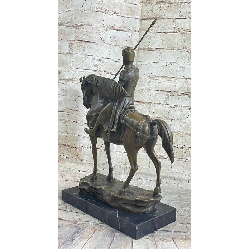 Bronze Sculpture Brave Medieval Knight Warrior Art Deco Original Marble Figurine