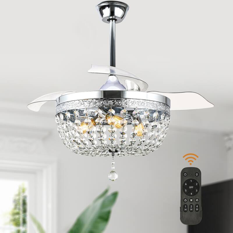 Bella Depot 42 Modern Crystal Retractable Ceiling Fan with Light and Remote - 42"