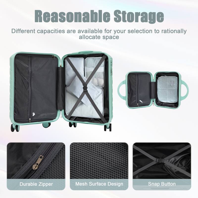 14"/20" ABS Spinner Wheel Luggage w/Combination Lock & Cosmetic Case