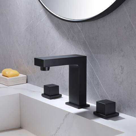 Widespread Bathroom Sink Faucet Matte Black 8 Inch Bathroom Faucet 3 Holes Double Handle Modern Basin Vaniy Taps With Valve