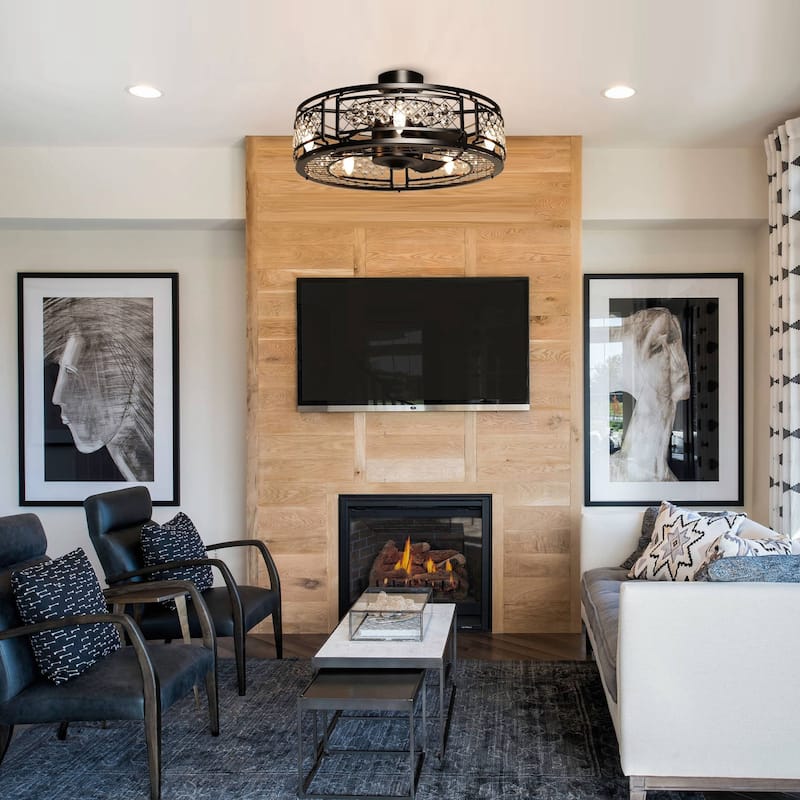 27 in. Black Fandelier Crystal Ceiling Fan with Light and Remote Control
